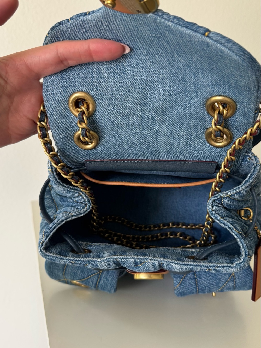 Coach Quilted Tabby Denim Indigo Backpack Shoulder Bag - Picture 13 of 15
